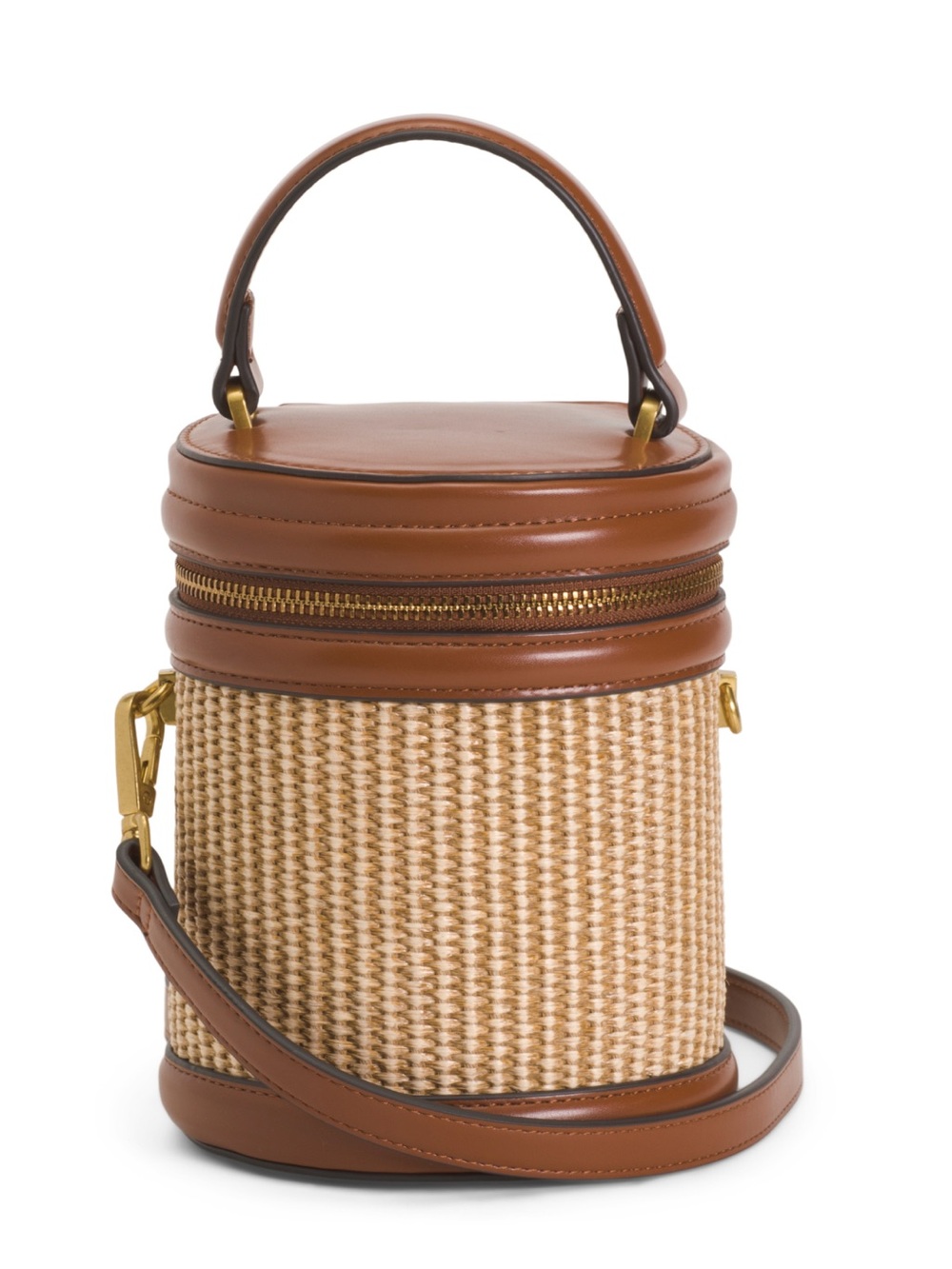 NWT House of Harlow 1960 | Brown Faux Leather Woven Bucket Bag Crossbody Strap